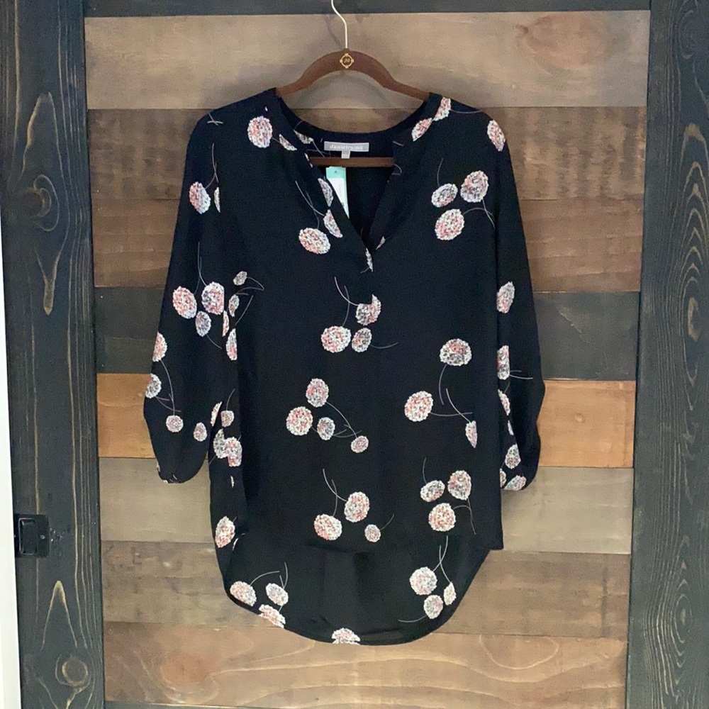 Daniel Rainn Women's Size L Stitch Fix Koda Split Neck Blouse Black Floral